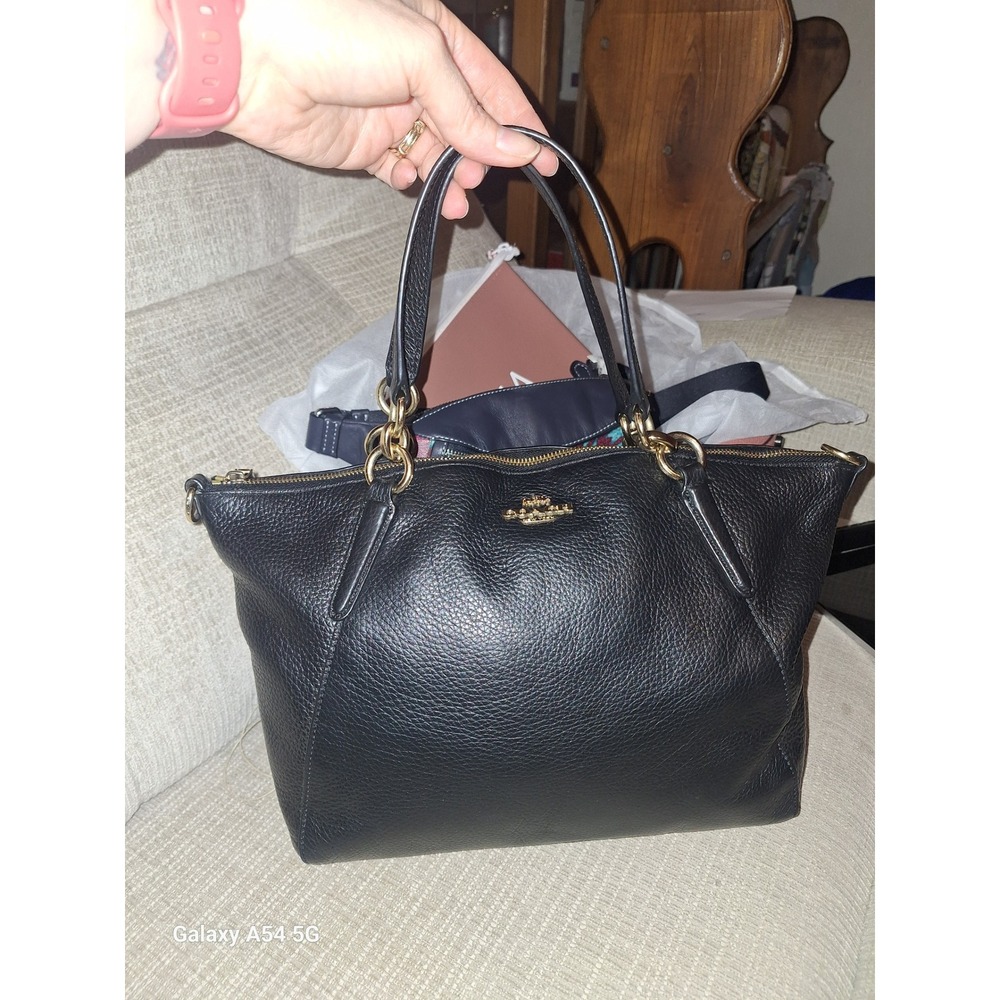 30. Coach Kelsey Satchel Black Pebble Leather Gold Hardware Handbag F28993